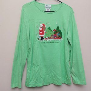 Quacker Factory Santa Knit Shirt - Lime Green - I've Been Very Good